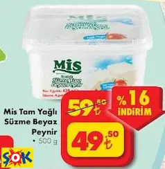 MİS TAM YAĞLI SÜZME BEYAZ PEYNİR 500 G